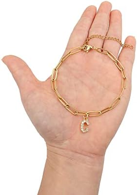 CEEEAL Dainty Bracelet inicial para mulheres meninas, 18k Gold Clip Clip Chain Bracelet Simples Cubic Zircon Letter Inicial