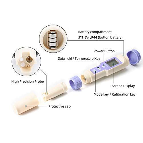 Fafeicy yy-600a 3 em 1 caneta de teste, testador de temperatura portátil de pH/orp, para casa e laboratório, sem luz de