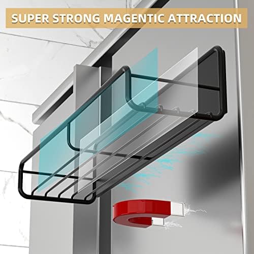 Rack de especiarias magnéticas para geladeira, organizador de rack de especiarias magnéticas de 4 pacote com fortes prateleiras magnéticas magnéticas de metal para geladeira, prateleiras de rack magnético para economia de espaço para o forno de microondas da geladeira