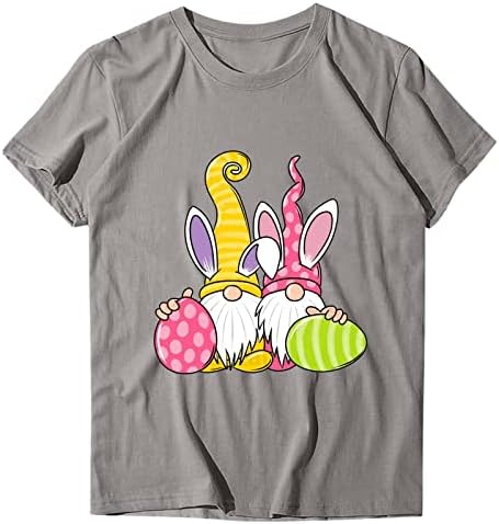 Camiseta de páscoa solta para mulheres engraçadas gnomos fofos ovos impressos t camisetas casuais pescoço redondo camisetas