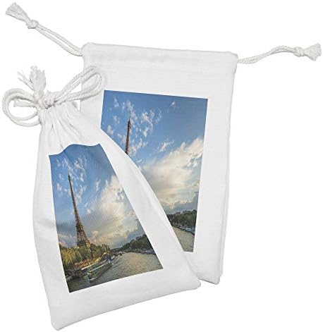 Ambesonne Eiffel Tower Fabric bolsa Conjunto de 2, pôr do sol sobre Eiffel Tower e Seine River Paris France Cena da natureza,