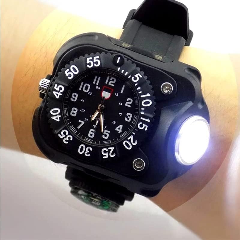 MHYFC 3 em 1 Lanterna clara de relógio brilhante com Compass Outdoor Sports Moda Moda à prova d'água LED recarregável