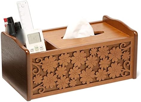 LLly Caixa de lenço de papel esculpido em madeira, mesa de café da sala de estar, caixa de gaveta, caixa de guardanapo