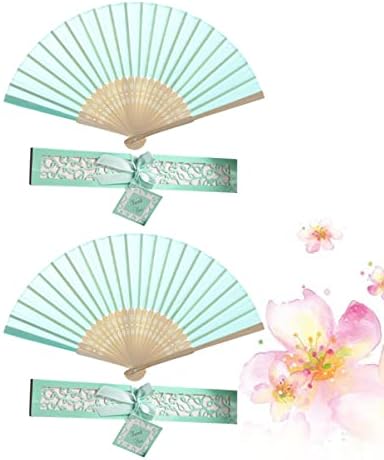 Soimiss 2pcs fã mulheres vintage verde chinease japonês segurou fãs armazenamento manualmente portátil portátil bambu clássico Classic dobring chinese Party for New With Gifts Dançando Dancing