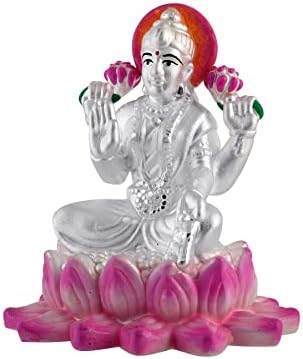 Prd Caratcafe Kamal Laxmi Idol Pure Silver 990 estátua, 32 a 36 gms coloridos lakshmi maa murti para pooja