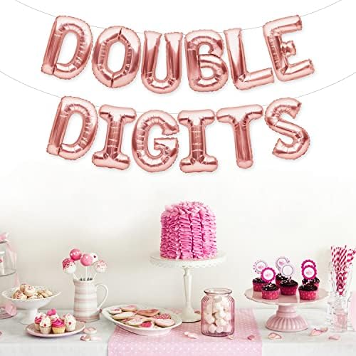 Partyforever Double Digits Balões Banner Rose Gold 10th Birthday Decorations Sinal