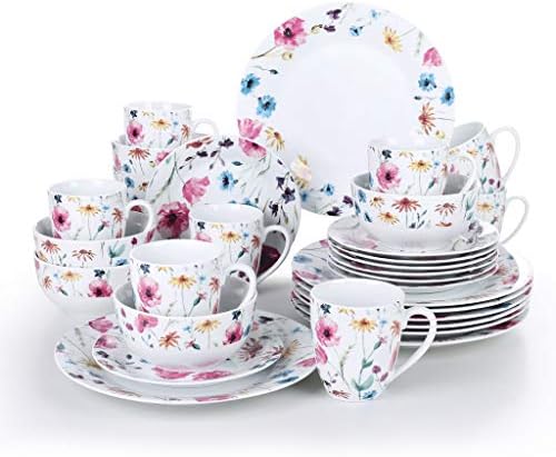 Sxnbh 32 peças de porcelana pratos de jantar de cerâmica conjunta com 8*de jantar, prato de sobremesa, tigela de cereal