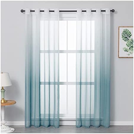 Cortinas de Voile pura doesar 2 painéis, cortinas de quarto poliéster de poliéster azul marinho gradiente de cor