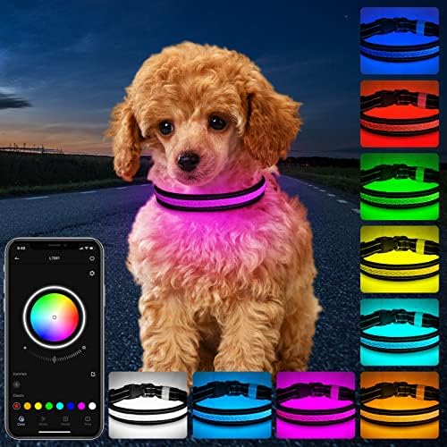 Mutovlin Light Up Collar Dog, App Bluetooth Múltiplo RGB Cores Led Dog Collar, Luz de colar de cachorro à prova d'água