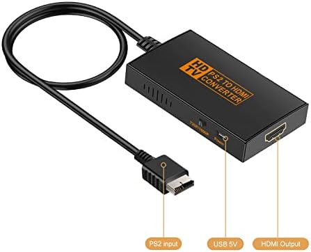 Adaptador de conversor Zukvye PS2 para HDMI para HDTV HDMI Monitor compatível com consoles de jogo PS1/PS2/PS3