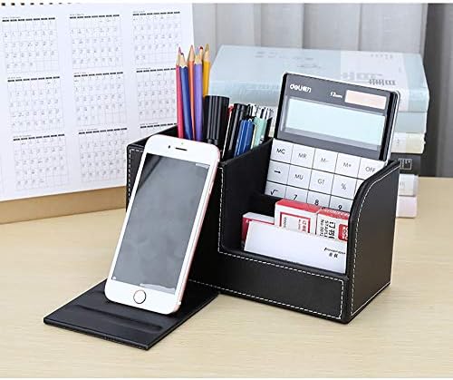 Business Office Flexível Display e dobrar o suporte para caneta de couro para desktop Multifuncional Cartão de caixa de armazenamento, grampeador, bloco de notas