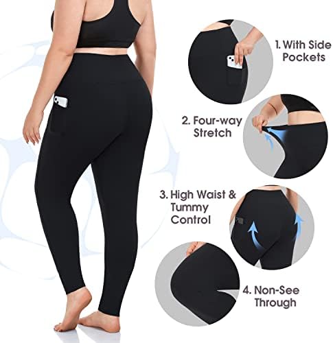 MoreFel Plus Size Leggings para mulheres com bolsos de rolo X-4xl Controle de barriga de alta cintura High Workout