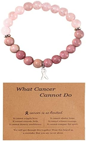 Pulseira de charme de fita de pedra natural com carteira de mensagem Bracelete de conscientização sobre câncer de mama