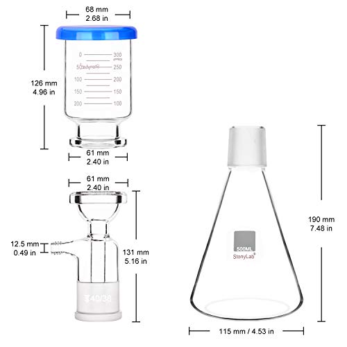 Aparelho de filtração de vidro do stonylab, kit de filtro de montagem de filtragem de vácuo de vidro borossilicato com balão de filtragem de 500 ml e funil graduado de 300 ml