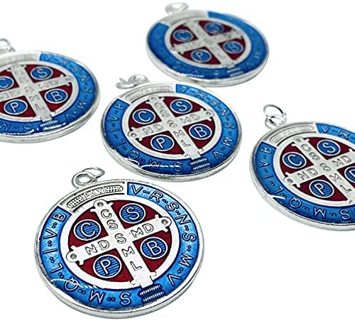 Amazing Saints St Benedict Medal Medal Conjunto de 5 com bolsa de presente azul