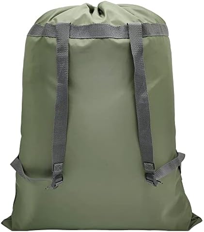 Mochila da bolsa de lavanderia verde do exército, 27 ”x 34” de lavanderia com alças de ombro fechamento de cordão