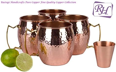 Rastogi artesanato de cobre Moscou Mule sólida Pure cobre puro caneca/xícara sem revestimento com vidro bônus e grátis