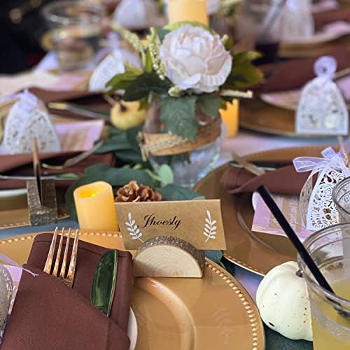 30 PCS Pontuadores de cartão de casamento de madeira rústica com 32 PCs Kraft cartões de tensão de meia rodada Números de mesa