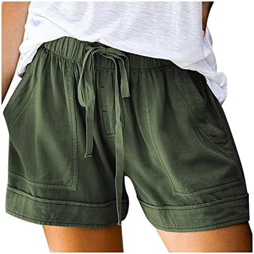 Attine Shorts de verão para mulheres Cantura elástica de cordão lombar calças curtas leves com bolsos com bolsos