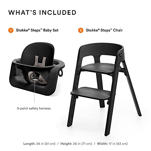 Stokke Steps High Chair, Black - 5 em 1 Sistema de assentos - Inclui conjunto de bebês - serve para os bebês 6-36