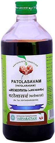 Vaidyaratnam Patolasavam 450 ml produtos de ervas ayurvédicos, produtos orgânicos de Ayurveda
