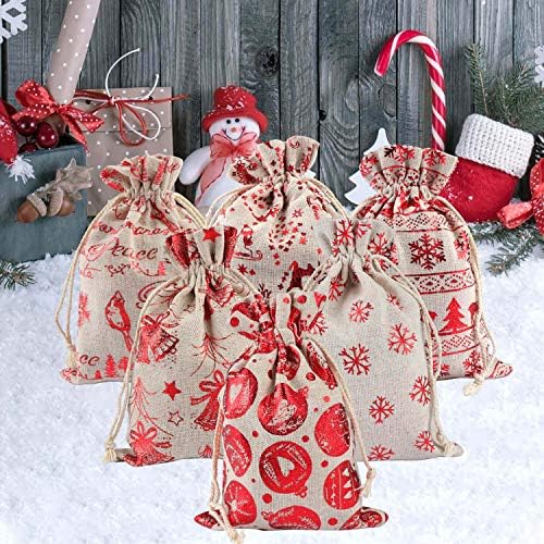 Adelulu 24 bolsas de presente de cânhamo de algodão de Natal 5 x 7 bolsas de cânhamo de algodão natural para favores de casamento