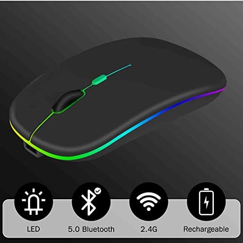 2,4 GHz e mouse Bluetooth, mouse LED sem fio recarregável para Allview Ax4 Nano também compatível com TV / laptop / PC / Mac