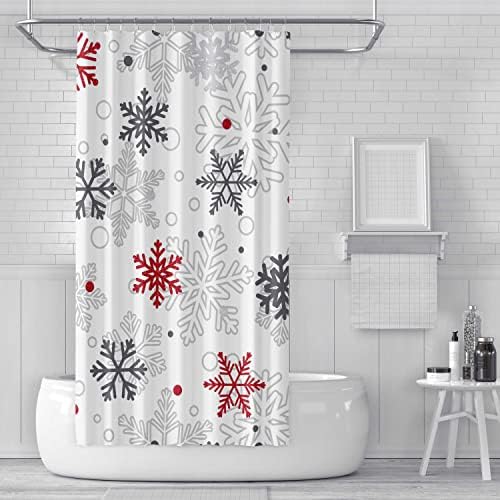 Shengjun 72x72 Vermelho Christmas Snowflakes Cretans de chuveiro para inverno Cinzento Merry Xmas seu banho de banheiro