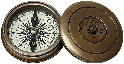 Antiga bússola de bronze robert frost poema gravado London Compass marine Divine Compass