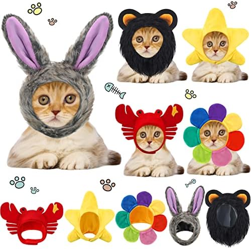 5 peças Catd -chapéu gato cão fantasia fofa chapéu de estimação coelho de coelho de coelho de coelho com orelhas de cabeceira leão