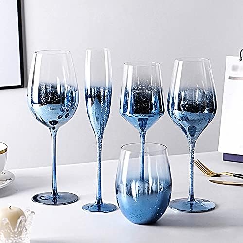 Conjunto de copos de vinho tinto - copos de vinho tinto sem haste, copo de cristal sem chumbo, copo de cristal azul, copo