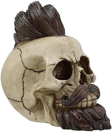 Crânio barbudo ebros com corte de cabelo elegante e bigode enrolado, enquanto crânios de barbeiro esqueletos de crânio halloween ossuário