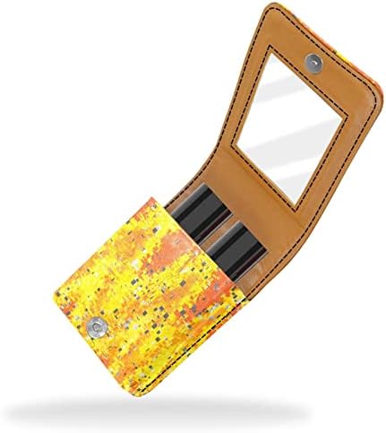 Mini maquiagem de Oryuekan com espelho, bolsa de embreagem Leatherette Lipstick Case, Psyche Art Modern Mosaic Padrão Amarelo