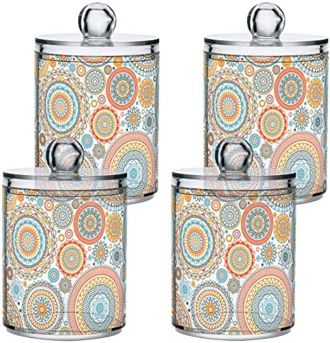 Mandala laranja azul swab swab titular recipientes de banheiro frascos com tampas conjuntos de algodão barra de algodão