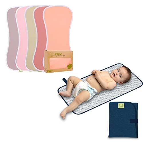 Panos orgânicos para meninos e meninas e fraldas portáteis pacote de almofadas - pano de arroto, toalha recém -nascida - tapete de troca de bebê dobrável à prova d'água