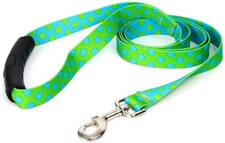Projeto de cachorro amarelo Green e azul Polca dot Ez-Grip Dog Leash com alça de conforto 1 de largura e 5 ', grande