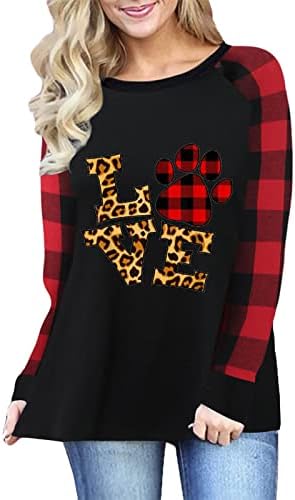 FMCHICO Pullover feminino T-shirt Dia dos namorados coração amor impressão de manga longa blusa blusa camiseta