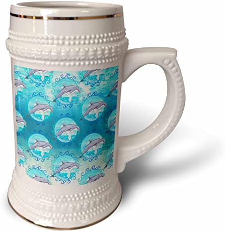 Padrão 3drose de golfinhos subaquáticos pulando através de um sol Maori. - 22 onças de caneca