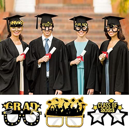 Óculos de graduação de pacote de pacote de pacote, copos de graduação em ouro preto parabéns parabéns copos de pós -graduação