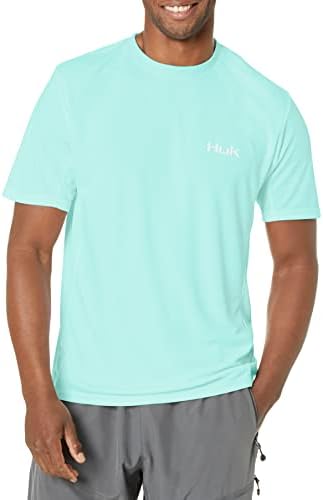 Ícone Huk Mens x Camisa de Manga Curta | Pesca com camisa de proteção solar, copo de praia, 3x-grande nos EUA