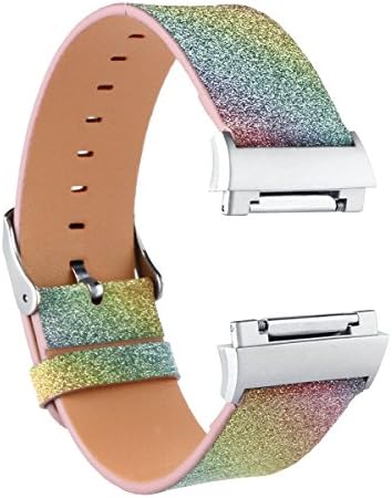 Wffkutoos compatível com banda iônica Fitbit, Banda de pulseira de couro flash glitter Band Band Band Straping Band para Ionic Smart