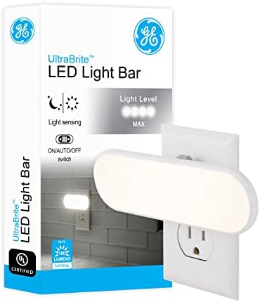Barra de luz LED de ultrabrite, 100 lúmens, 1 pacote, sensor do anoitecer ao amanhecer, interruptor automático/ligado/desligado, plug-in, luz noturna, ideal para quarto, banheiro, cozinha, corredor, branco, 12498
