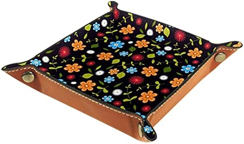 Impressão floral colorida de microfibra prática bandeja de armazenamento de couro de bandeja de mesa de cabeceira de cabeceira de cabeceira