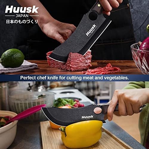 Huusk atualizou o pacote de faca de chef com carne preta cutelo viking masculino cozinhando barbas de acampamento com