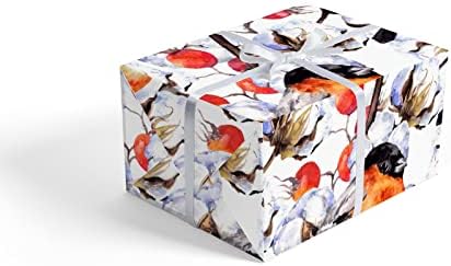 Winter Birds Filiais de algodão embrulhando rolos de papel para casamentos de aniversário pacote de férias de 3 papel de embrulho de papel 23 x 58 polegadas por rolo