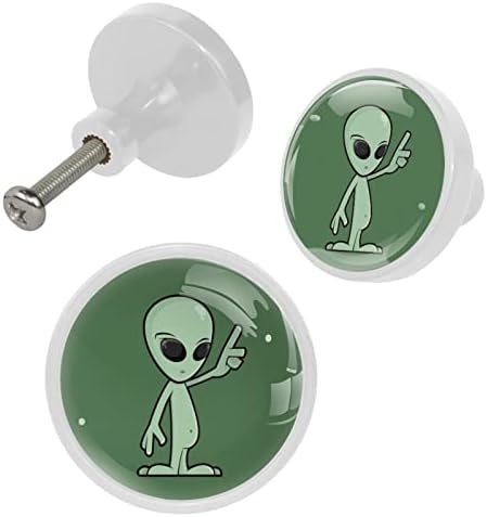 Botões de gaveta de cerveja para meninos desenhos animados maçaneta de cômoda alienígena, botões de gabinete de vidro de cristal 4pcs impressão botões redondos berçários botões decorativos