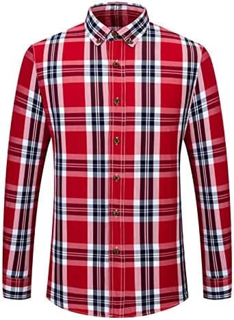 Button xadrez de flanela camisetas para homens Casual de manga longa camisa para baixo com bolsos camisa clássica de rugas fit