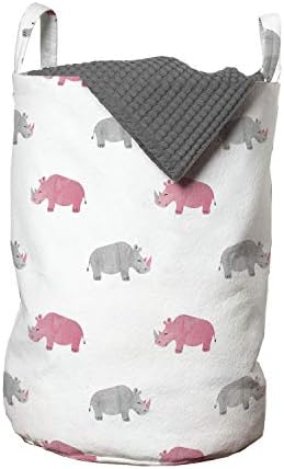 Bolsa de lavanderia de animais lunarable, estilo aquarela Savannah Animal Motif Animais infantis Projeto de repetição, cesta de cesto com alças fechamento de cordas para lavanderias, 13 x 19, cinza rosa e branco