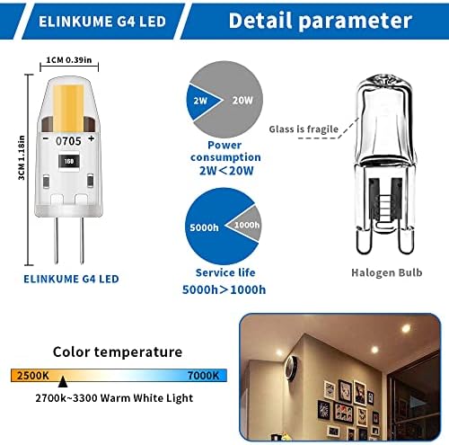 Lâmpadas elinológicas G4 LED, 2W 95lm de energia branca quente lâmpada, equivalente à lâmpada de halogênio de 20W, sem linagem, CC 12V,