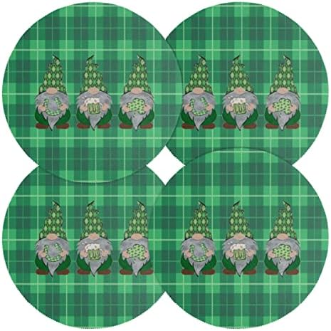 São Patricks Dia Gnome Round Placemats Conjunto de 4 trevos xadrezes verdes de búfalo